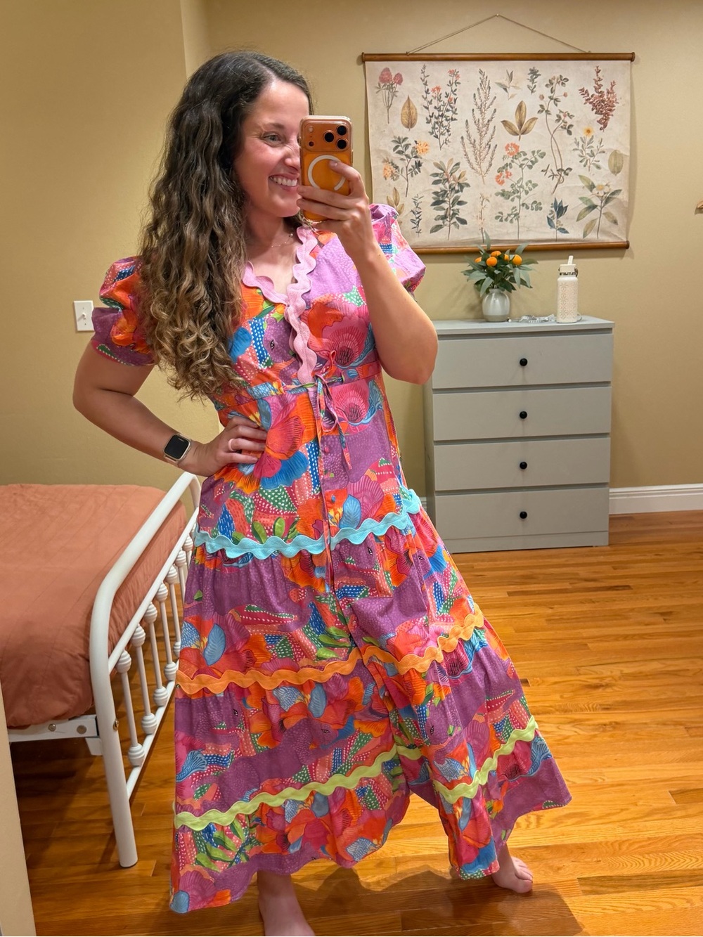 Tuckernuck Victoria Dunn Marie Vibrant Purple Floral Ruffle Midi Dress Medium